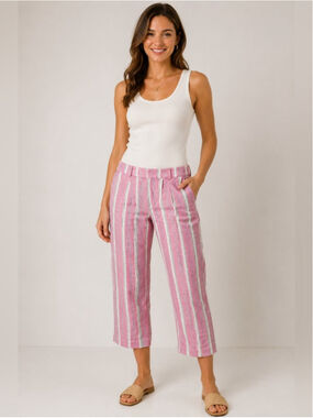 Chocolate U.S.A. Pink Striped Linen Blend Cropped Pants Size M